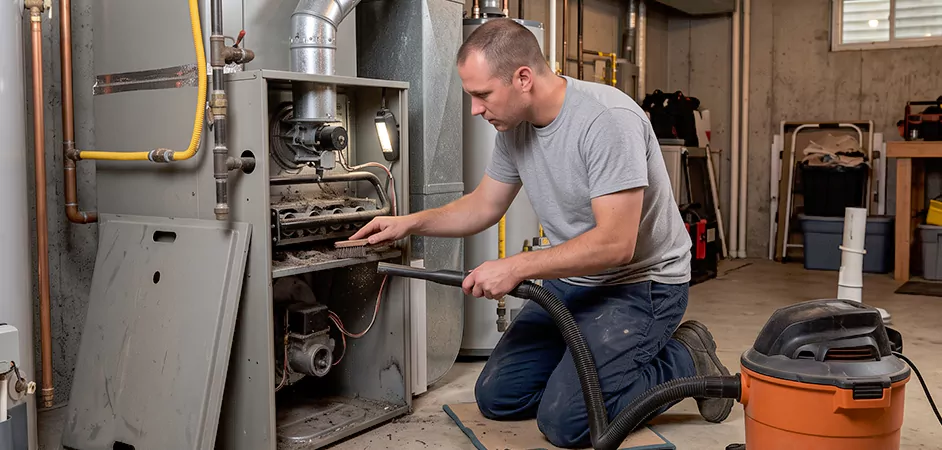 Burner and Heater Compartment Lint Removal in Union City